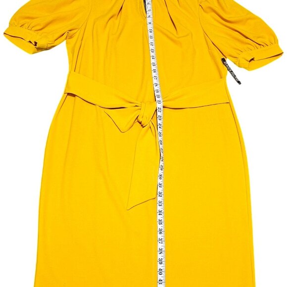 NY&C Womens Mustard Yellow Keyhole Neck Puff Sleeve Belted Midi Dress Size XXXL - Picture 12 of 13